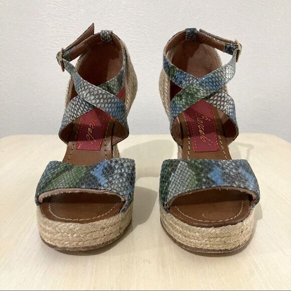 Paloma Barcelo Snakeskin Espadrille Wedge Sandals - Picture 6 of 15